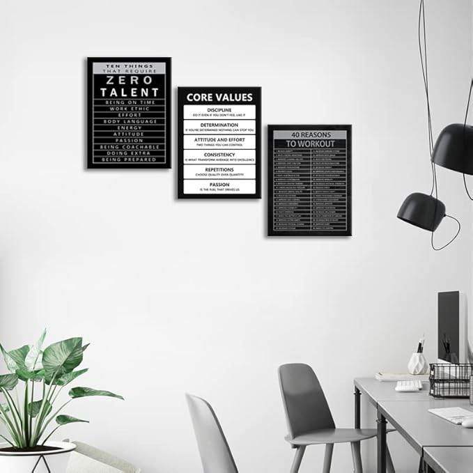 Inspirational Core Values Wall Art Ten Things That Require Zero Talent Poster 3 Pieces Canvas Office Decor Inspiring Framed Prints Motivational Quotes for Wall Art Decor Ready to Hang[36''Wx 16''H]