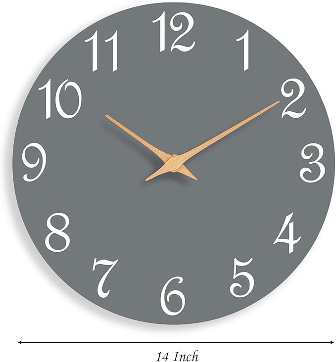 Wall Clock 14 Inch, Modern Wall Clocks Battery Operated, Silent Non Ticking Clock Decorative for Living Room, Office, Home, School (Gray)