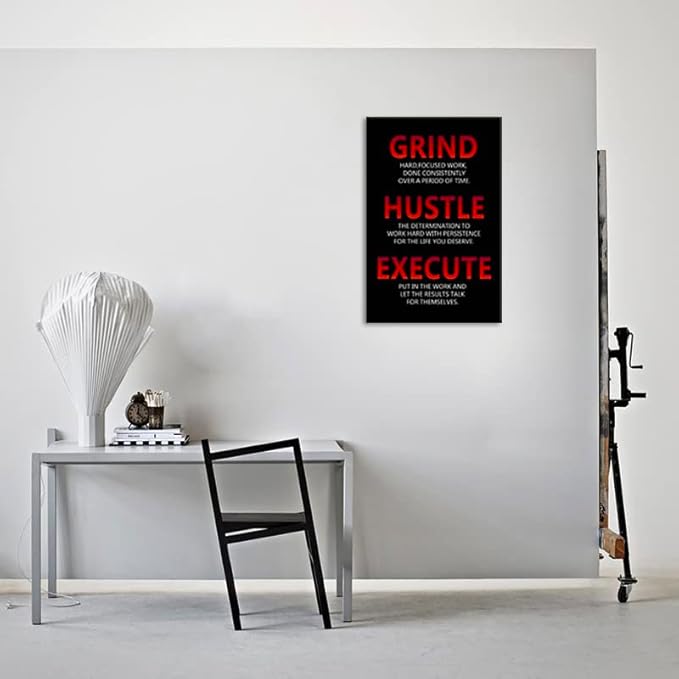 Inspirational Wall Art Motivational Posters Grind Hustle Execute Painting Prints Canvas Picture Inspirational Positive Affirmation Artwork Office Wall Decor Framed Ready to Hang[24''W x 36''H]