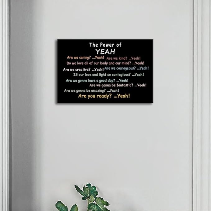 Motivational Poster “The Power of Yeah” Inspirational Wall Art Positive Psychological Suggestion Q&A for Bedroom Psychotherapy Room School Children's Room Framed Ready to Hang [24" W X 36" H]