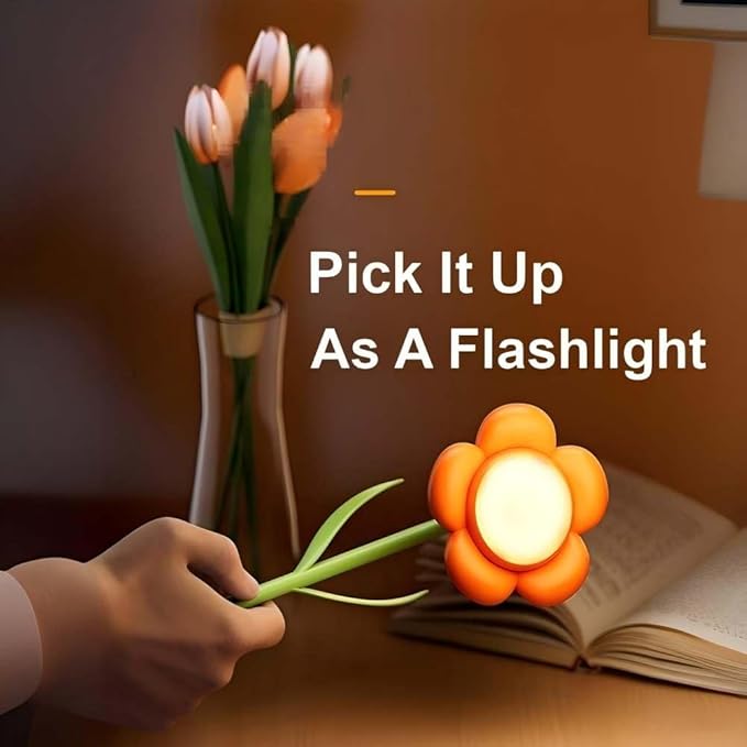 Rechargeable Flower Desk Lamp Infinite Dimming Trichromatic Temperature Adjustable Brightness Memory LED Light for Bedroom Study Office (Orange,Rose)