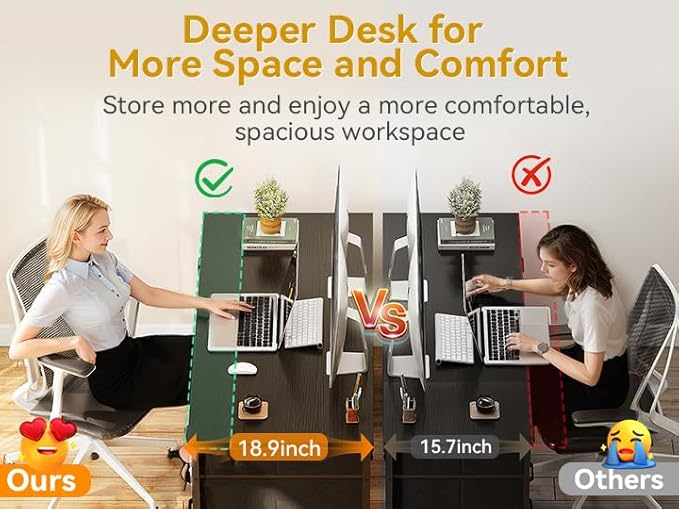ODK 55 Inch Computer Desk with 8 Fabric Drawers, Modern Office Desk with Large Storage for Home Office, Study, Gaming, Black