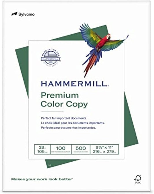 Hammermill Printer Paper, Premium Color 28 lb Copy Paper, 8.5 x 11-1 Ream (500 Sheets) - 100 Bright, Made in the USA, 102467R