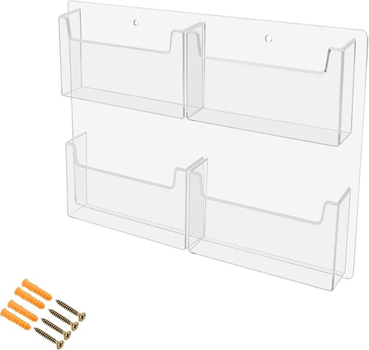 Marketing Holders Postcard Holder with Hanging Hardware 4 Slot Wall Mounting Clear Acrylic Multi-pocket for 6" x 4" Index Cards Organizer Rack Display Space Saver Hotels Motels