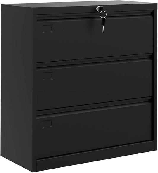 GAOMON 2-Drawer File Cabinet with Lock, Metal Lateral Filing Cabinets for Letter/Legal Size Documents, Heavy Duty File Storage for Home Office, Black (3 Drawers)