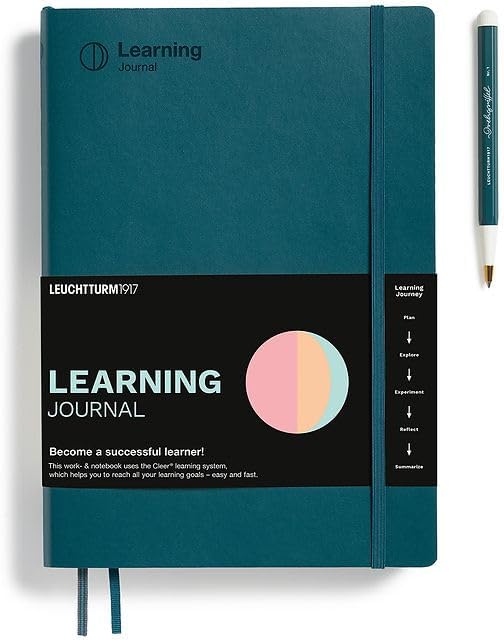 LEUCHTTURM1917 - Cleer Learning Journal - The Ideal Guided Journal, Workbook, and Notebook for Actively Acquiring New Professional and Personal Skills and Knowledge, Pacific Green