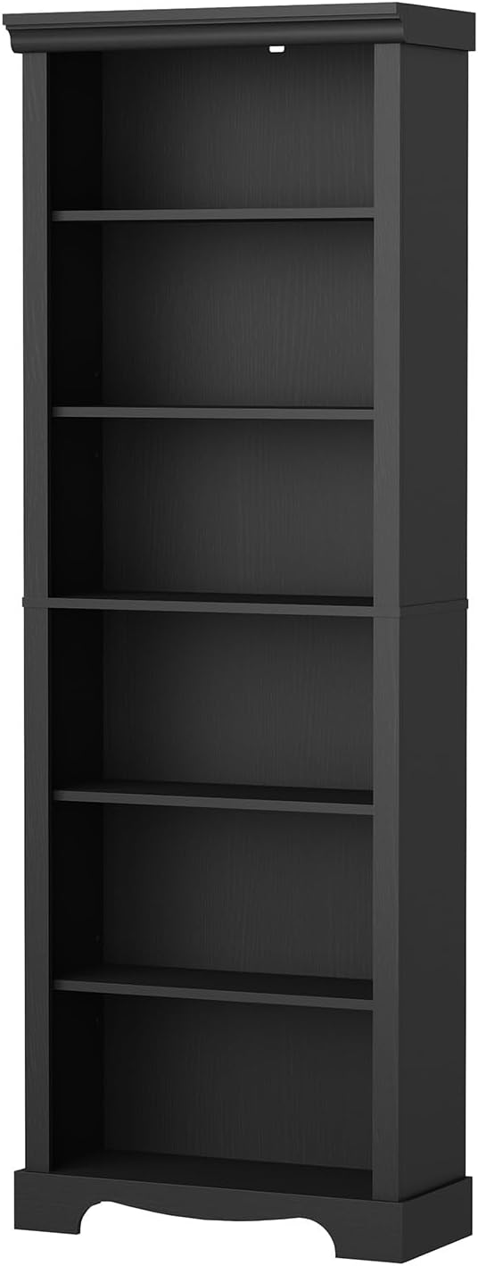 6-Tier Bookshelf, 73 inch Tall Bookcase with 2 Adjustable Shelves, Book Shelf with Anti-Tipping Device, Wooden Bookcase for Study Room, Living Room, Home Office, Bedroom (Black)