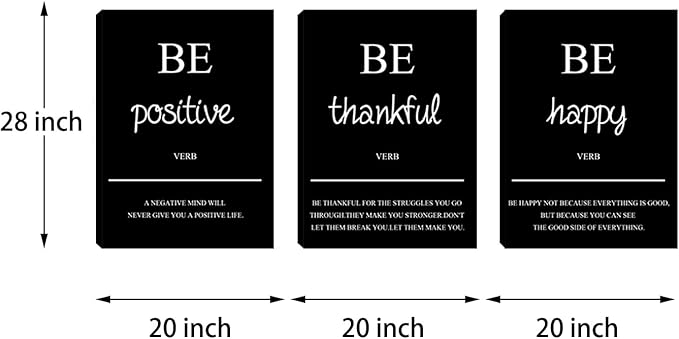 Azrosap Motivational Wall Art 3 Piece Positive Print Pictures Canvas Art for Home Office Wall Decor Poster Artwork Painting Home Decorations for Women Men Room Bedroom (60”Wx28”H)