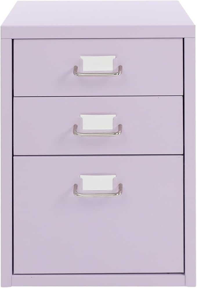 File Cabinet, 3 Drawer Office Filing Cabinet Metal Storage Cabinet with Wheels for Home and Office, Under Desk Cabinet Rolling Storage Case for Notebooks Cosmetics (Purple)