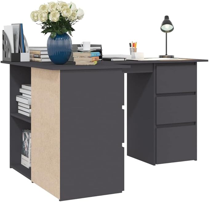 L Shaped Corner Desk Modern Writing Computer Desk, Home Office Desk Writing Study Table PC Desk Workstation for Bedroom, Gray 57.1"x39.4"x29.9" Engineered Wood(F)