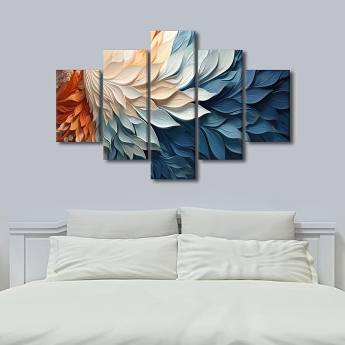 Canvas Wall Art Decor for Home Modern Living Room Bedroom Wall Art Abstract Canvas Wall Art 5 Panel Feather Poster Prints for Men Lady House Wall Decor Stretched and Framed Ready to Hang 60x40 in