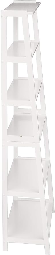 Amazon Basics 5-Tier Sturdy Rubberwood Ladder Bookshelf, Freestanding Storage Organizer Bookcase, Display Shelf for Small Space, White, 25.98" W x 74.48" H x 15.03" D
