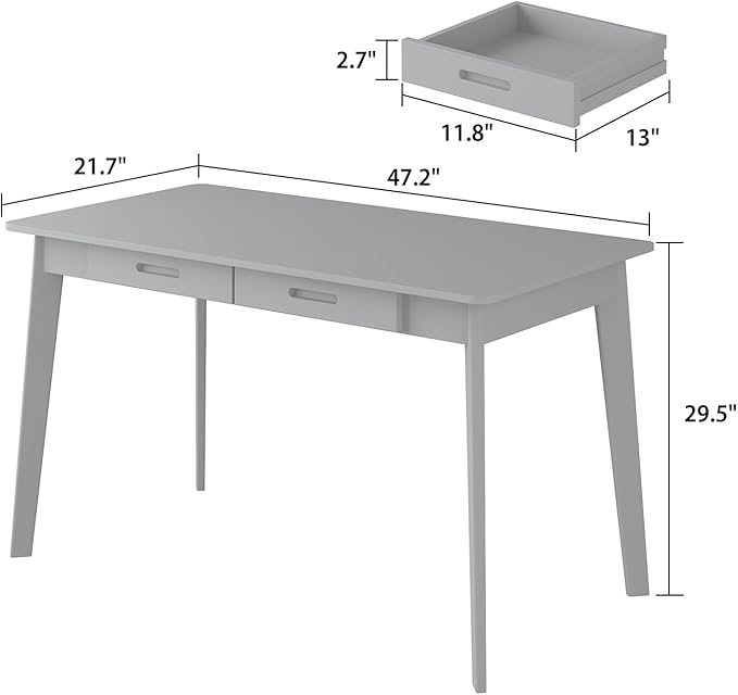 Home Office Computer Desk Coner Desk with 2 Drawers, Study Writing Table for Home Office, Study, Honey Wood (47.2 ”W x 23.6”D x 29.5”H)