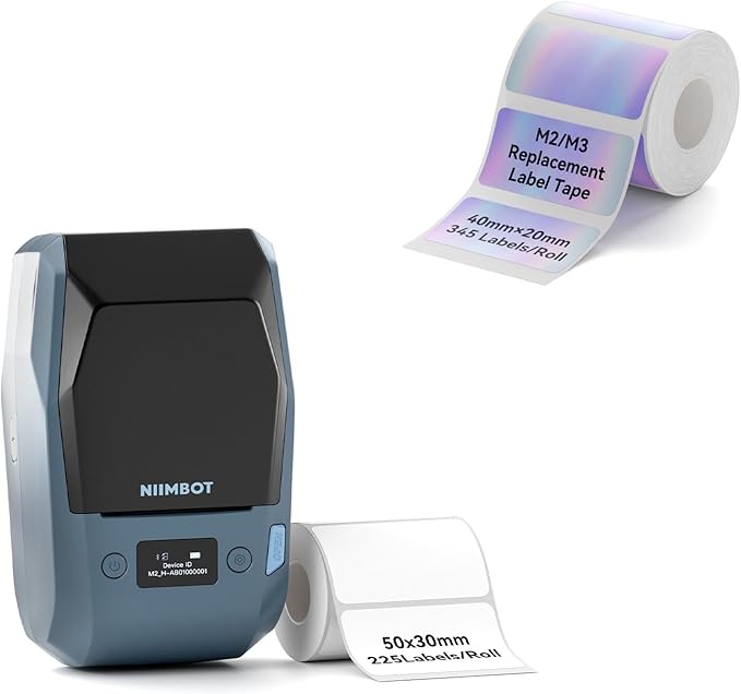 NIIMBOT M2 Thermal Transfer 2Inch Bluetooth Label Maker with 40×20mm Hologram Label Tape for Office Small Business School Home Cable Storage, Compatible with Phones & PC