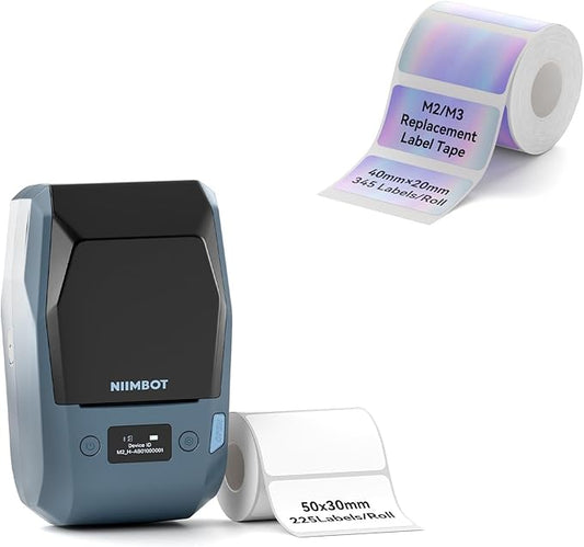 NIIMBOT M2 Thermal Transfer 2Inch Bluetooth Label Maker with 40×20mm Hologram Label Tape for Office Small Business School Home Cable Storage, Compatible with Phones & PC