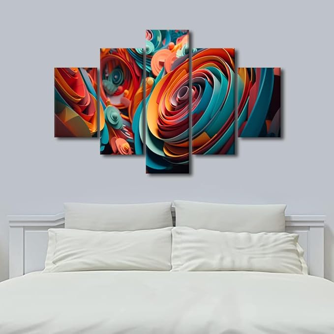 Canvas Wall Art for Men Modern Colorful Canvas Poster 5 Panel Abstract Canvas Wall Art Abstract Colorful Spiral Artwork Printing for Lady Bedroom Living Room Decor Stretched Ready to Hang 60x40 in