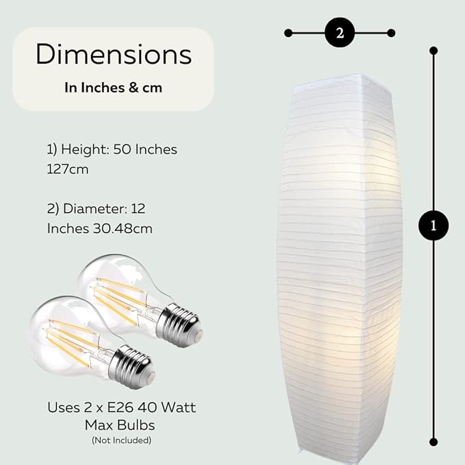 LIGHTACCENTS Rice Paper Floor Lamps for Living Room - 2-Pack White Paper Standing Lamps with On/Off Footswitch - Elegant Bedroom Decor Lamp for Bedroom - Versatile Lamps for Living Room