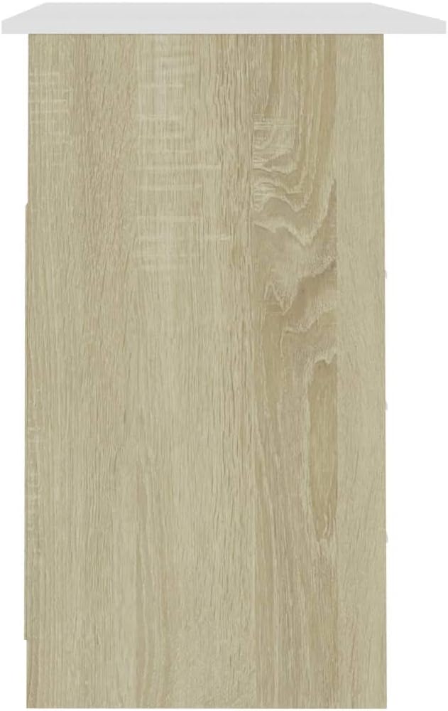 Modern Writing Computer Desk with 3 Drawers, Home Office Desk Writing Study Table PC Desk Workstation for Bedroom, White and Sonoma Oak 43.3"x19.7"x29.9" Engineered Wood(I)