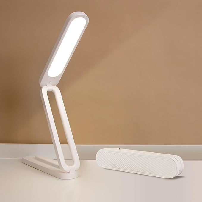 Foldable LED Desk Lamp, Slim Rechargeable USB Table Light, 2400mAh Reading Lamps, 3 Color Modes & Stepless Dimming, Portable Small Desk Light for Office Home Dormitory