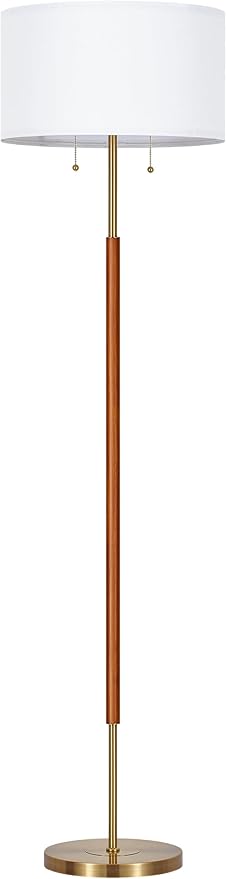BTP Mid Century Floor Lamp for Bedroom, 2-Lights Wood Floor Lamp with Dual Switch, Tall Reading Standing Light for Living Room Office Farmhouse, 3 Color Temperatures 9W Bulbs*2 Included