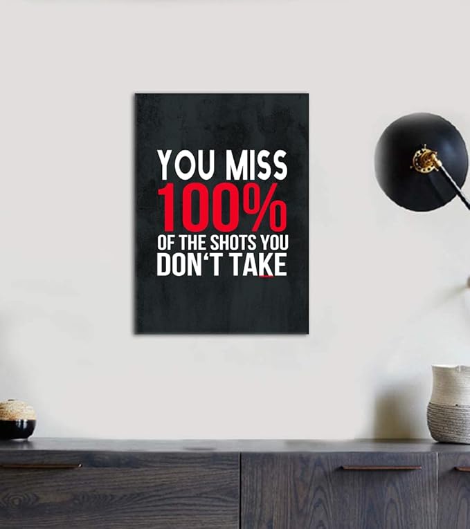 Yatsen Bridge Motivational Wall Art - You Miss 100% Of The Shots Quote, Framed Inspirational Canvas Prints Teamwork Poster for Office & Home Decor (24x36 Inch)