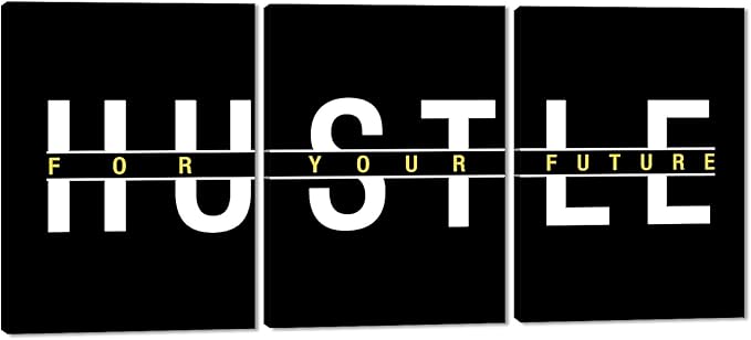 3 Piece Hustle Wall Art - Black Office Wall Decor Inspirational Quotes Poster Hustle For Your Future Painting Picture Inspiring Words Print Motivational Artwork for Home Study Room, Framed 12"x16"x3