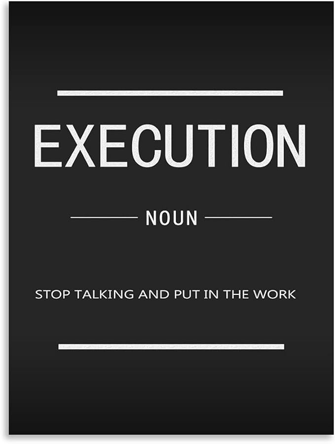 Motivational Canvas Wall Art Inspirational Entrepreneur Painting Canvas Quote Execution Noun Poster Inspirational Picture Artwork Home Office Classroom Decoration Ready to Hang[30″W X 40′'H]