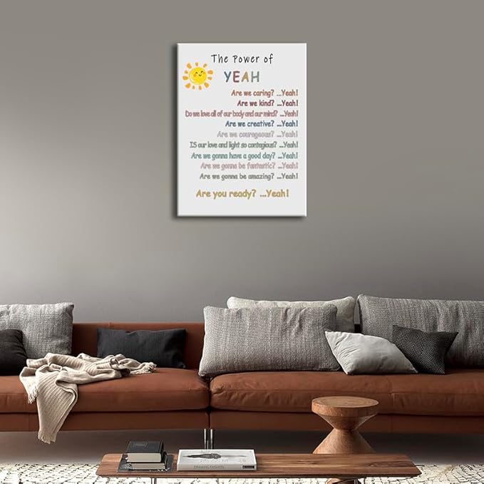 WYJDFART Inspirational Poster Positive Psychological Suggestion “The Power of Yeah” Motivational Wall Decor for Home Bedroom School Psychotherapy Room Framed Ready to Hang [30" W X 40" H]