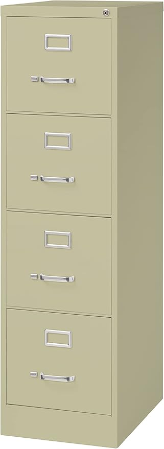 Commercial 4 Drawer Letter Width Vertical File Cabinet, 22" Deep - Putty