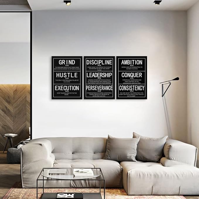 Inspirational Canvas Wall Art 3 Pieces Motivational Painting Inspiring Entrepreneur Quotes Poster Pictures Print Office Wall Decor Artwork for Bedroom Wooden Framed Ready to Hang[60''Wx 28''H]