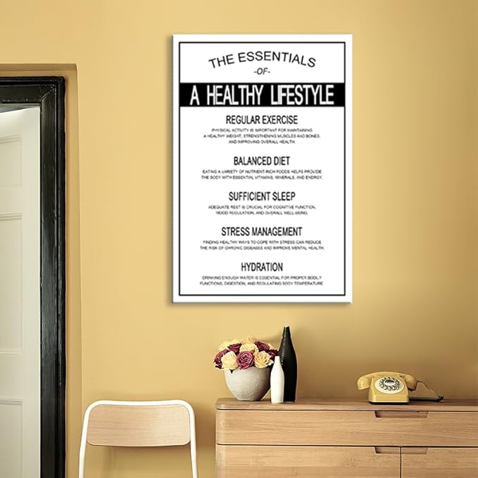 WYJDFART Motivational Wall Decor The Essentials of A Healthy Lifestyle Inspirational Wall Art Positive Attitude Towards Life for Gym Home Office Classroom Framed Ready to Hang [24" W X 36" H]