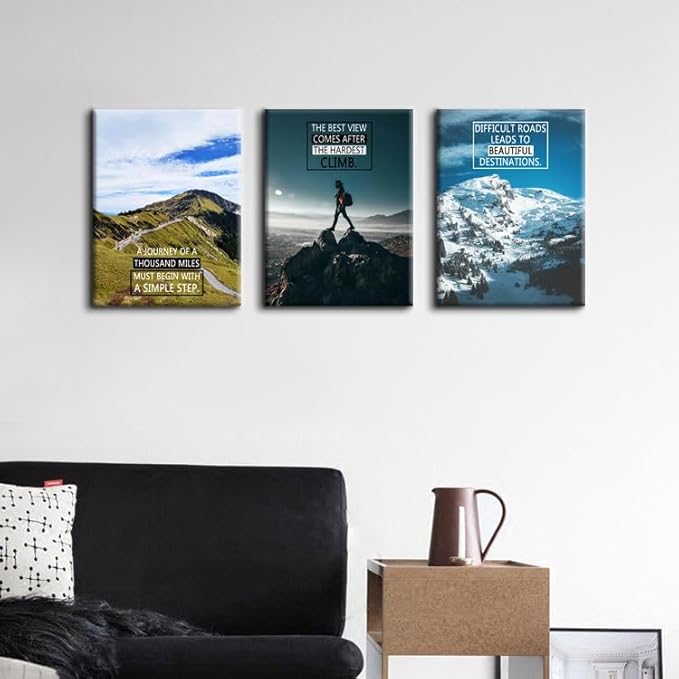 Motivational Wall Art 3 Panel Prints Canvas with Uplifting Phrases & Vibrant Images Inspirational Wall Decor Framed Ready to Hang for Office Wall Decor, Living Room & Bedroom Decor [36''Wx 16''H]