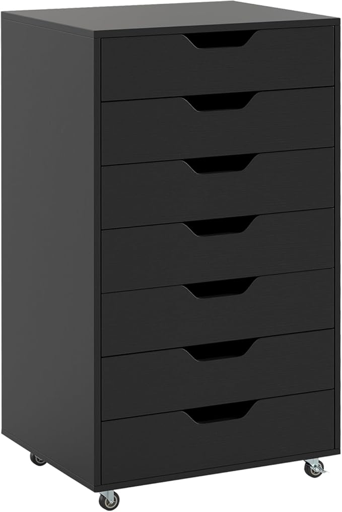 7 Drawers Filing Cabinet, Vertical File Cabinet for Home Office, Mobile Under Desk Office Storage Cabinets with Wheels (Black)