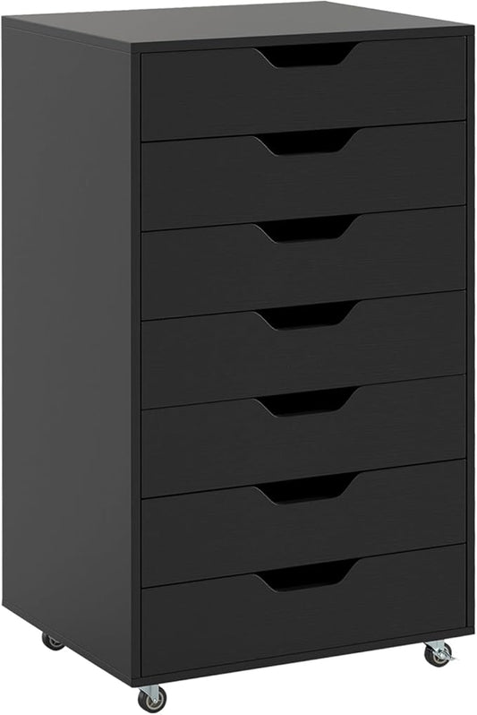 7 Drawers Filing Cabinet, Vertical File Cabinet for Home Office, Mobile Under Desk Office Storage Cabinets with Wheels (Black)