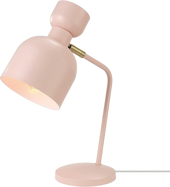 Globe Electric 52297 16" Desk Lamp, Matte Pink, Brass Pivot Joint, in-Line On/Off Switch, Reading Light, Dorm Room Essentials, Lamps for Living-Room, Office Supplies, Lights for Home