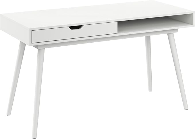 Bush Home Nora 54W Writing Desk with Storage in Pure White | Large Wooden Computer Table for Home Office, Study Room, or Entryway