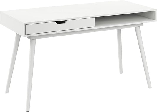 Bush Home Nora 54W Writing Desk with Storage in Pure White | Large Wooden Computer Table for Home Office, Study Room, or Entryway