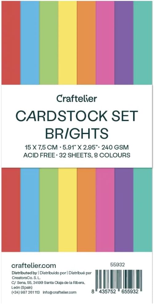 Craftelier - Brights Cardstock | Pack of Colored Cardstock | Colored Paper for Crafts, Scrapbooking, DIY Projects | 32 Sheets, Double-Sided, 5.91" x 2.95", 8.47oz