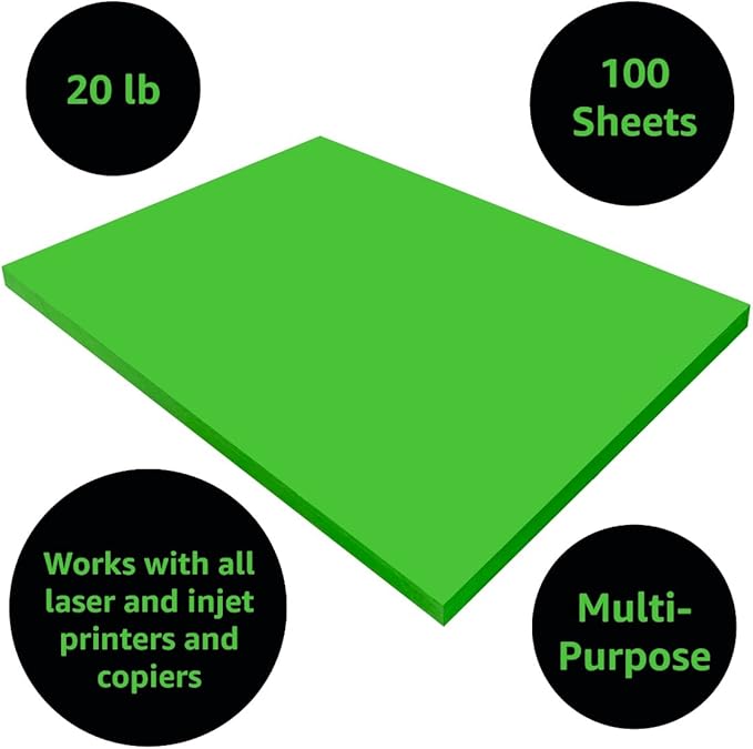 Colored Bond Paper Bundle 8.5" x 11", 20lbs, 100 Pages, Green