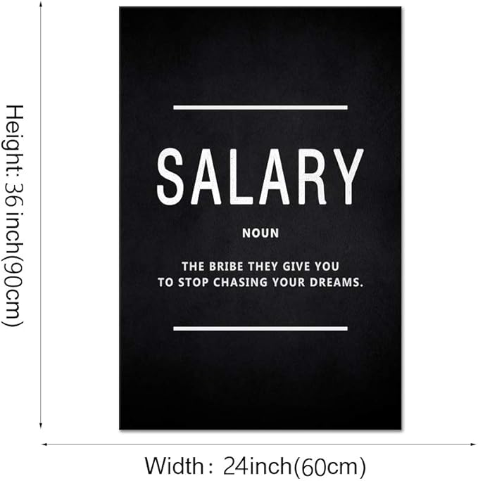 Motivational Wall Art Salary Noun Inspirational Entrepreneur Quotes Canvas Painting Inspiration Motivation Posters Prints Artwork Home Office Decor Framed Ready to Hang (24”Wx36”H)