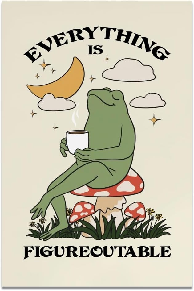 Balsuka Everything Is Figureoutable Motivational Wall Art Funny Frog Coffee Inspirational Poster Positive Quote Daily Reminder Canvas Print Affirmation Wall Decor for Home Office 8x12inch Unframed
