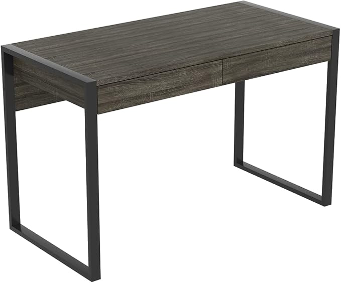 Safdie & Co. Computer Desk 47inch for Home Office and Small Spaces with 2 Drawers Dark Grey with Black Metal. Ideal for Writing, Gaming, Study, Work from Home.