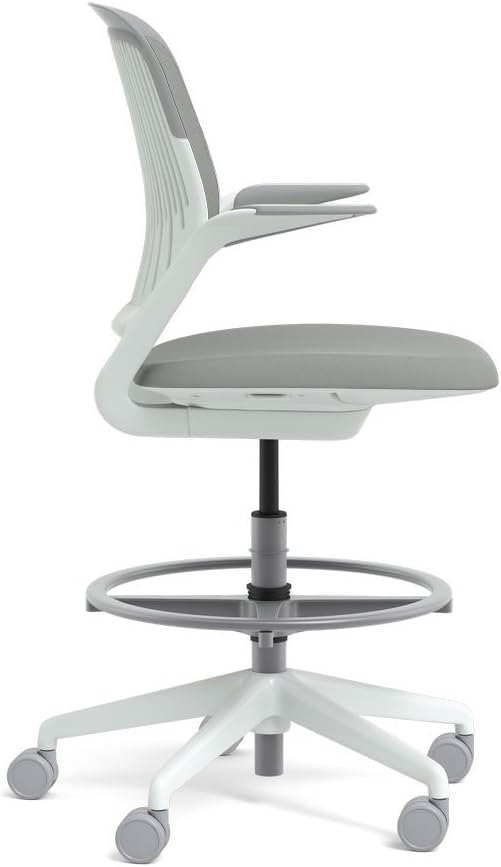 Steelcase White Base with Hard Floor Casters Cobi Stool, Nickel