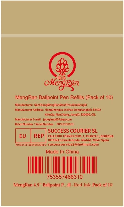 MengRan 4.5'' Ballpoint Ink Pen Refills for Twist Pens,1mm Medium Tip, (10 Pcs Red Ink)