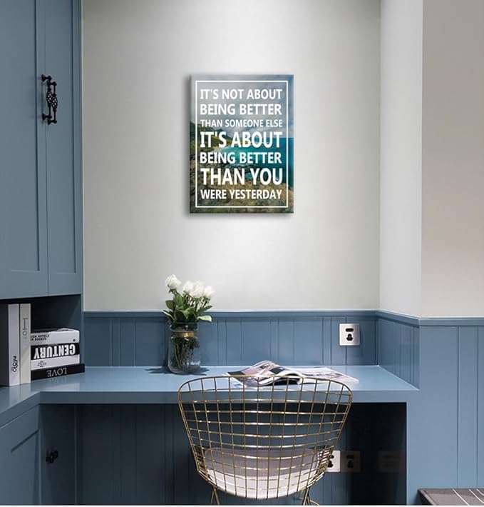 Inspirational Canvas Wall Art It's Not About Being Better Than Someone Else Picture Motivational Painting Motivation Quotes Poster Prints Artwork Wall Decor for Home Office Framed [18''Wx 24''H]