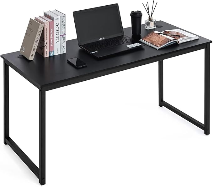 CAPHAUS 55 Inch Computer Desk, Home Office Desk, Modern Work Desk, Writing Desk for Small Space, Simple Desk for Home Use & Office, PC Table, Gaming Desk, Space-Saving Workstation, Black