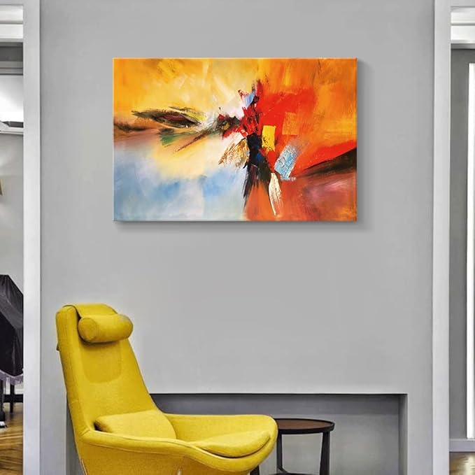 Yellow Decor Canvas Wall Art Abstract Art Paintings Red Warm Colors Graffiti on White Background Modern Artwork Decor for Living Room Bedroom Bathroom 36x24in