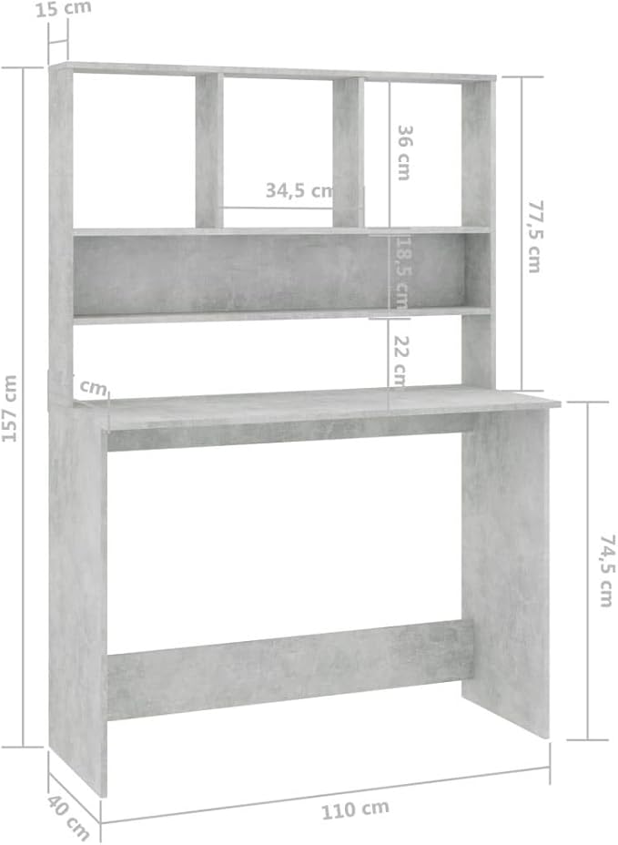 43.3" Computer Desk, Computer Workstation with Bookshelf, Study Writing Home Office Desk, Modern Chipboard Multipurpose Desk Easy Assemble, 43.3 x 17.7 x 61.8 inch
