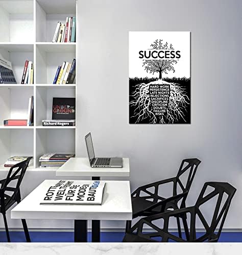 Inspirational Canvas Print Wall Art Success Tree Picture Poster Painting Inspiring Artwork Wooden Decor for Living Room Bedroom Office Gym Home Decor Framed Ready to Hang[24''W x 36''H]