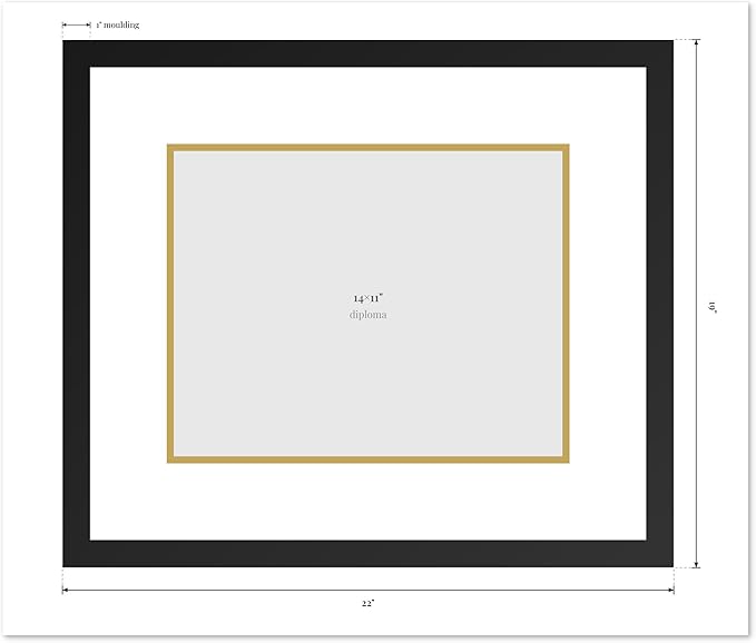 Diploma Frame Coastal Whitewash with Oyster Shell Over Gold Double Mat - Fits 14 x 11 College Diploma (Modern) Wall Display Made in the USA